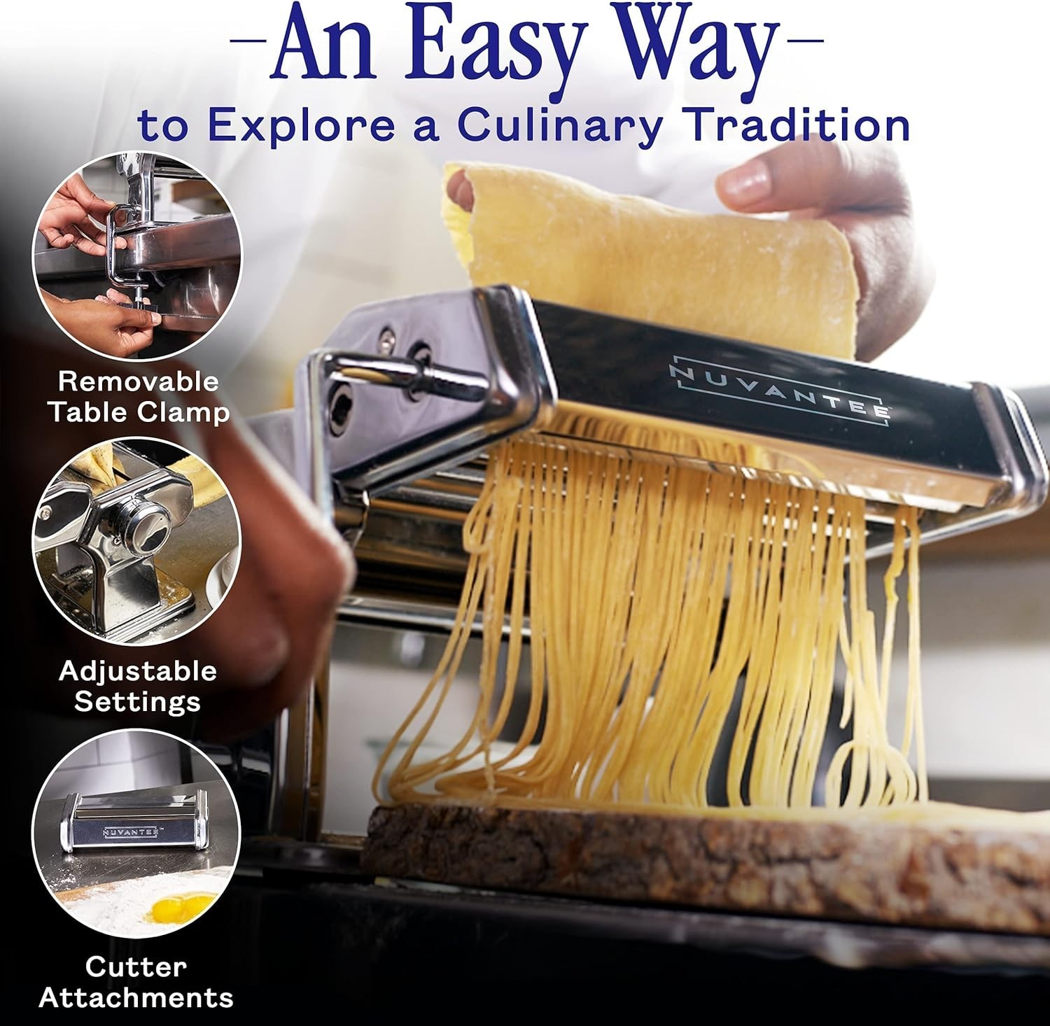 Luxury Pasta Maker - 7 Adjustable Thickness Settings & 2 Cutting Attachments