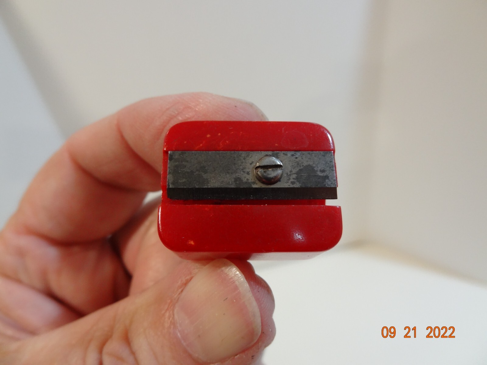 Vintage Red Bakelite Handheld Manuel Pocket Pencil Sharpener