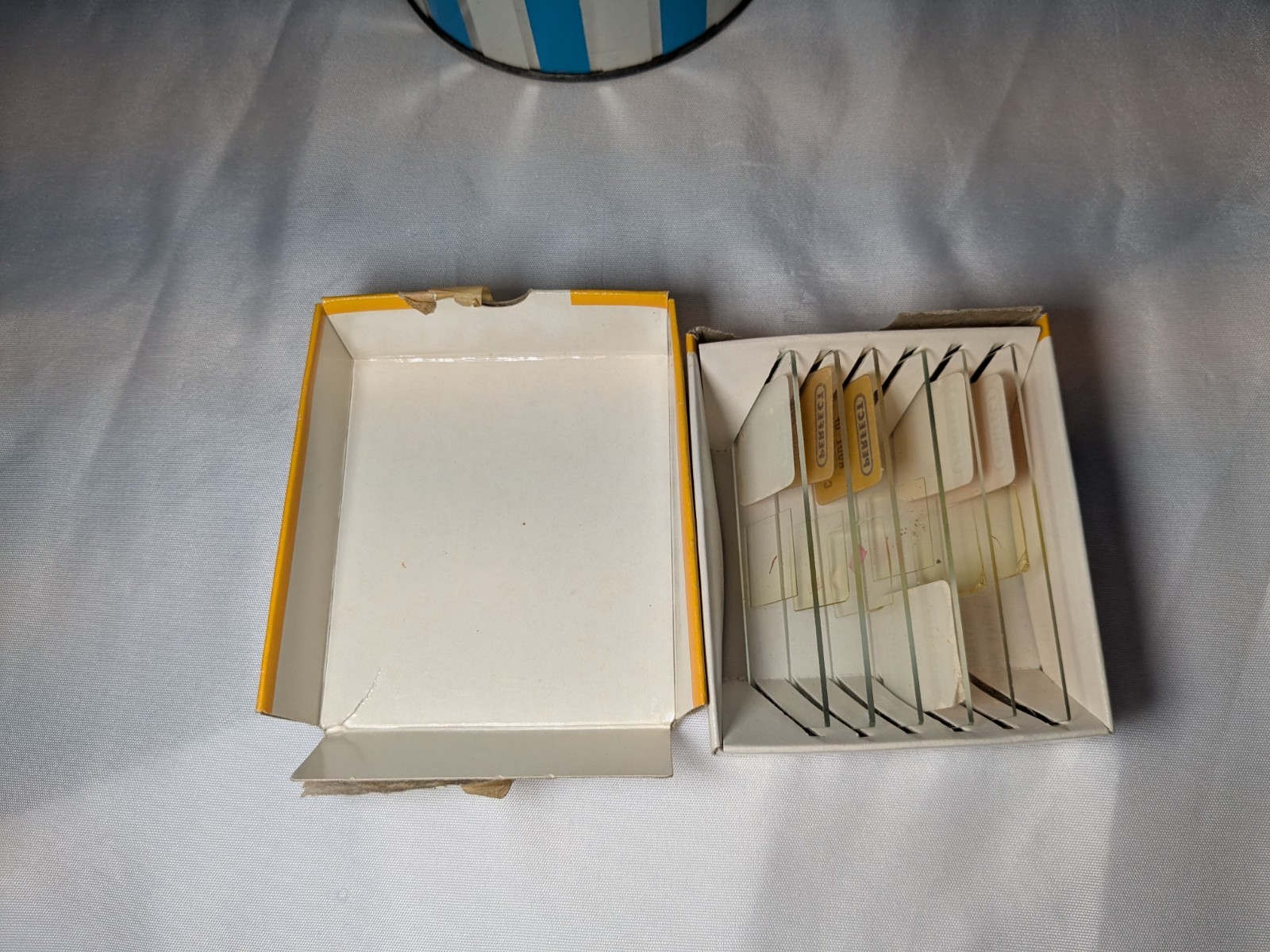 Vintage Microscope Slides (No Microscope) In A Metal Tin