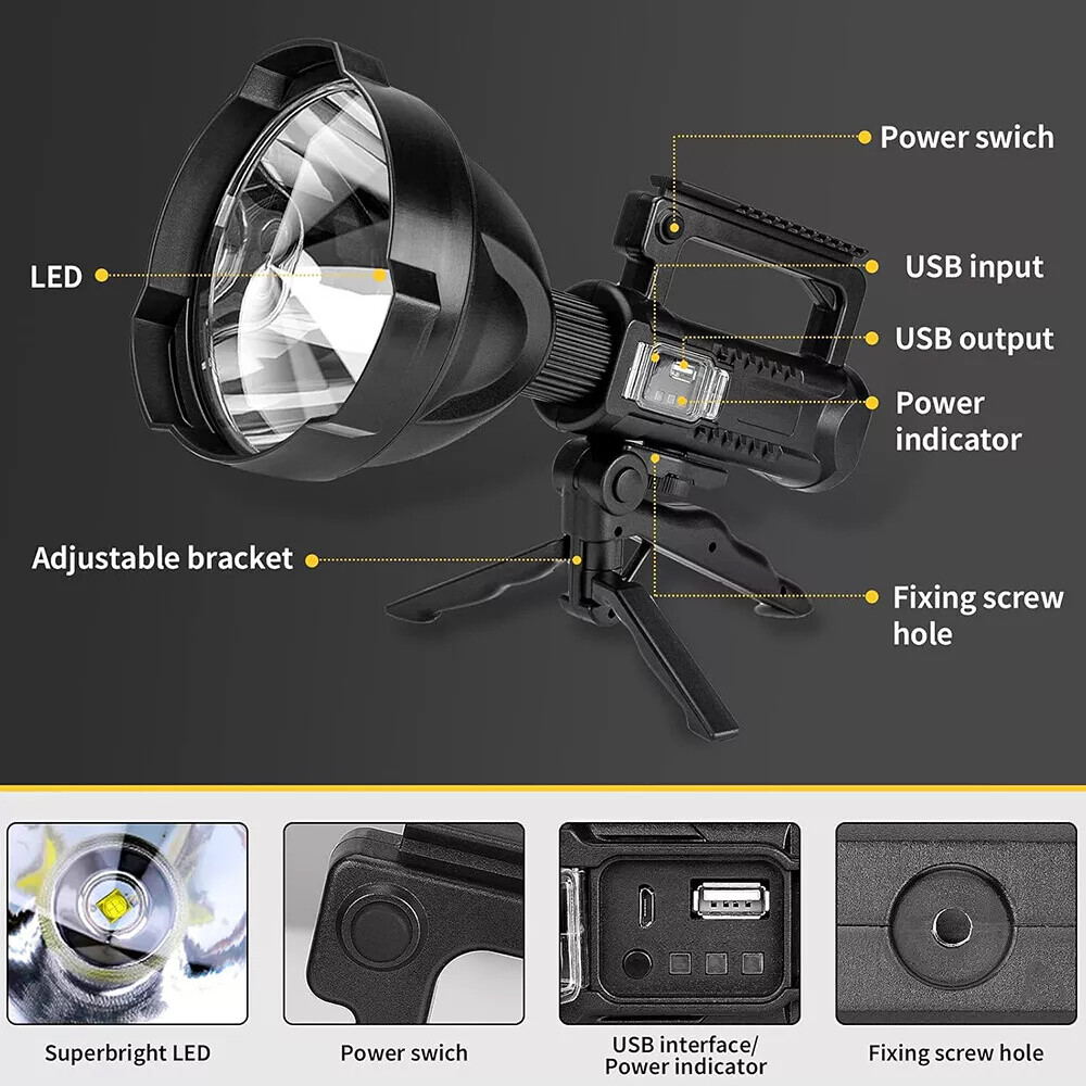 Spotlight 9000000 Lumens Handheld Hunting Flashlight Led Spot light Rechargeable