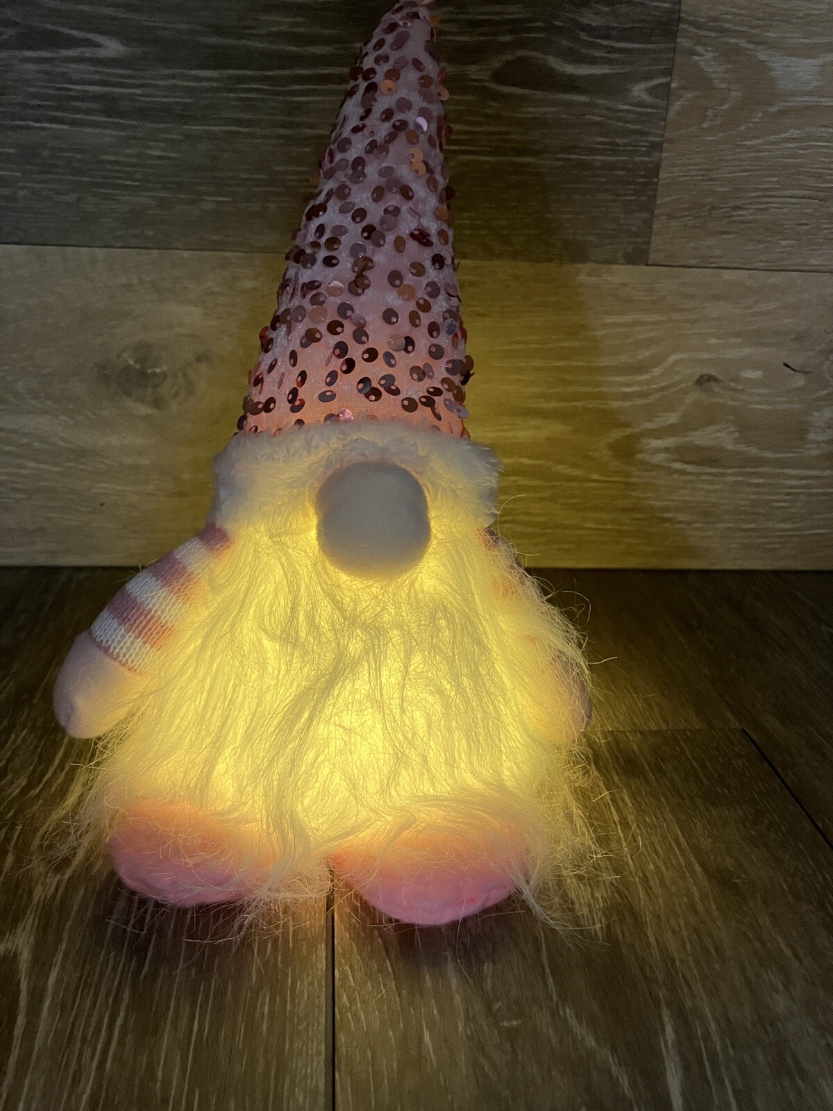 Gnome Pink Sequin Lighted Figure Night Light Lamp