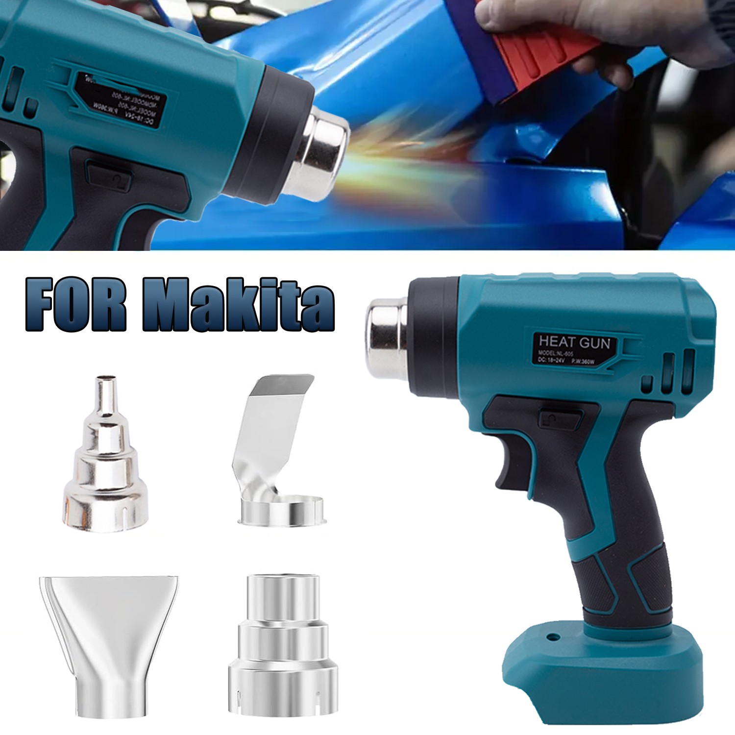 360W + 4 Nozzles Heat Gun Hot Air Gun For Makita 18V Battery Power Heater Tools