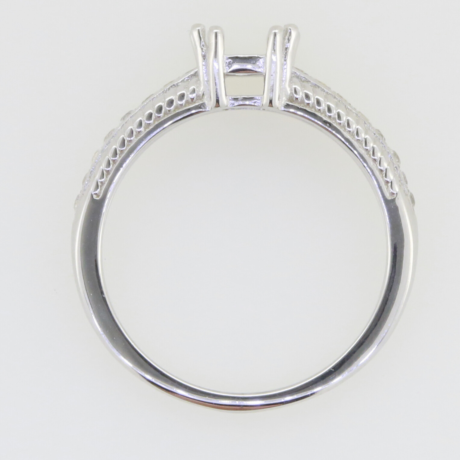 Sterling Silver Semi Mount Ring Setting Cushion Cu 7x5mm Milgrain Topaz