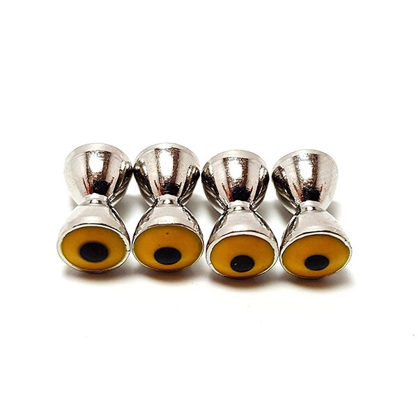 (25) BRASS DUMBBELL EYES  NICKEL 4.0MM  - 6.3MM FOR FLY TYING WITH YELLOW EYES