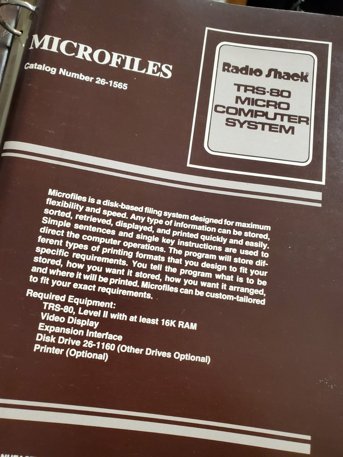 TRS-80 Model 1 Microfiles Software & Manual CAT# 26-1565