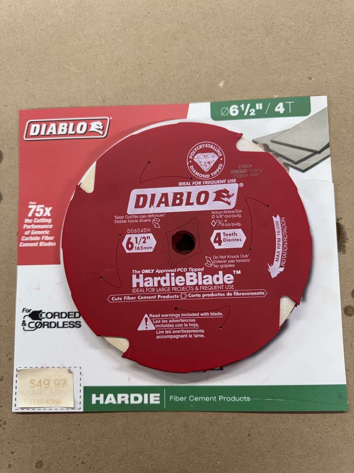 (Lot Of 5 ) Diablo D0604DH PCD HardieBlade Cement Cutting Saw Blade, 6-1/2" x 4T