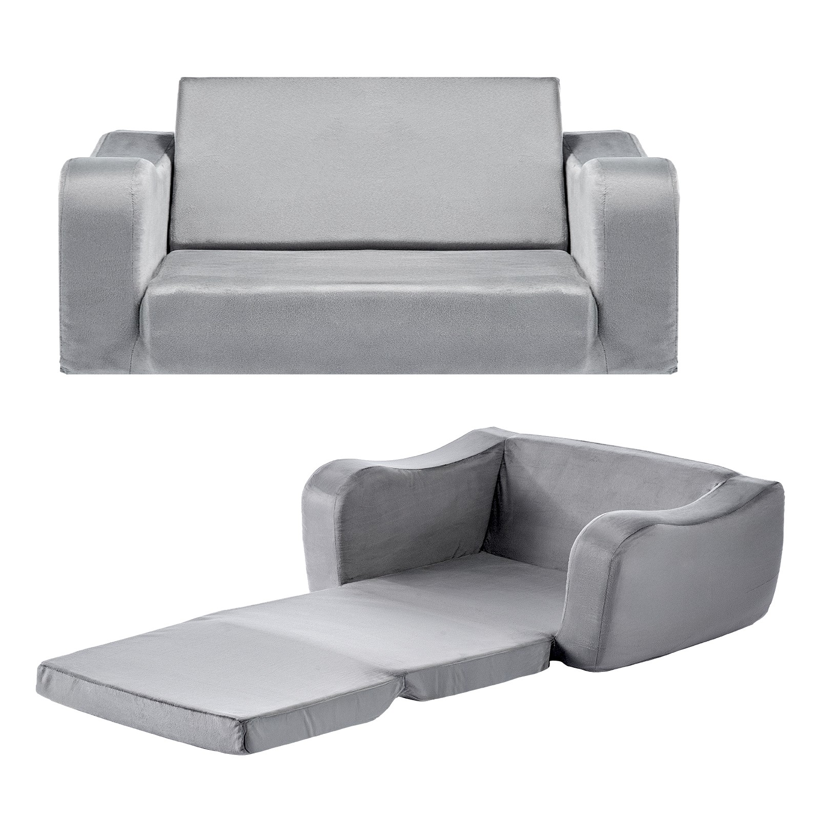 VEVOR 2-in-1 Kids Sofa Foldable Soft Couch with Armrests Chair to Lounger L Gray