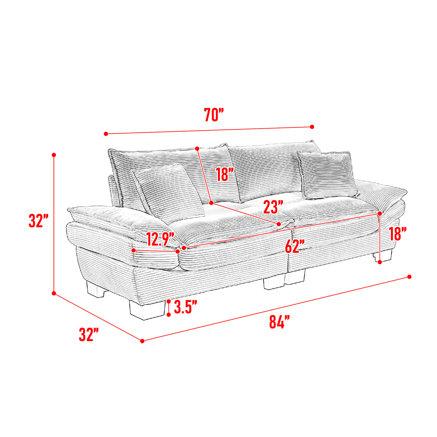 Modern Loveseat Sofa 2-Seater Couch Corduroy Upholstered Sofa for Living Room