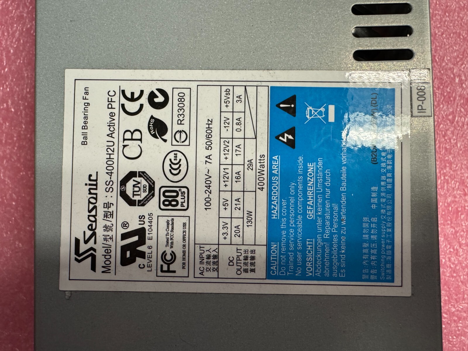 Seasonic SS-400H2U Active PFC 400W Single Server Power Supply