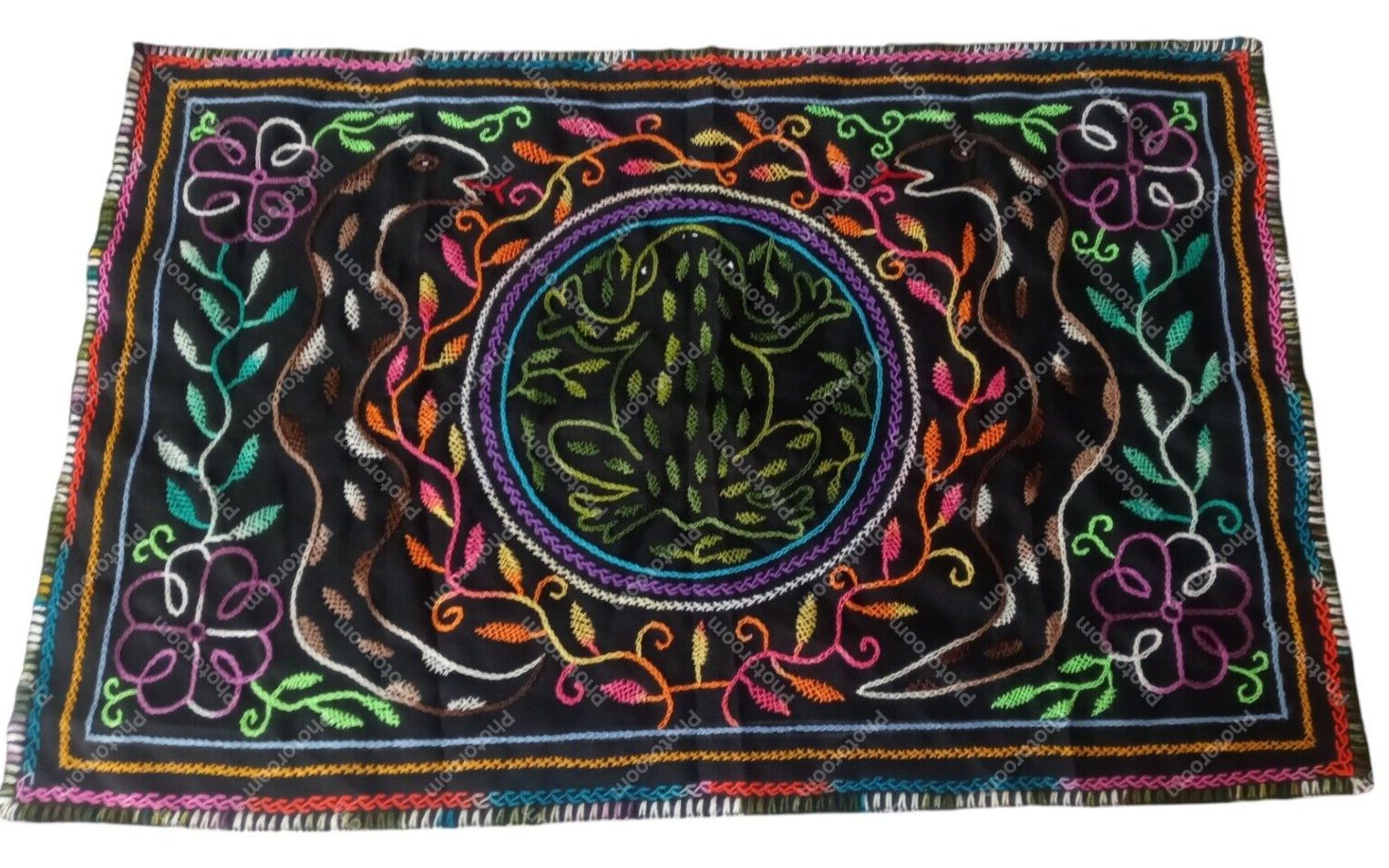 Shipibo Blanket Hand Embroidered Snake Toad Amazon Jungle