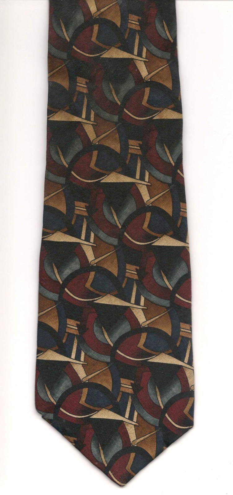 Tie, J Garcia Stonehenge Maroon Navy Blue Cream Sundial Chevron Duck Decoy SILK