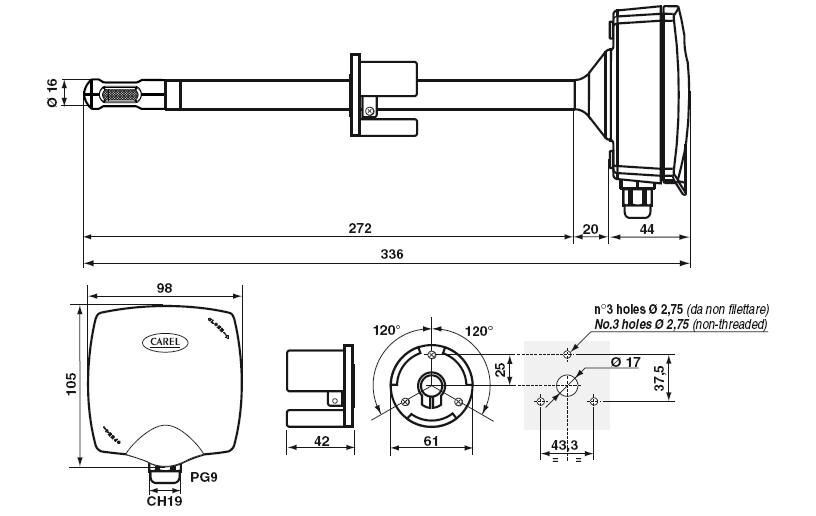 Carel DPDC212000 Temperature and Humidity Sensor - Duct Probe