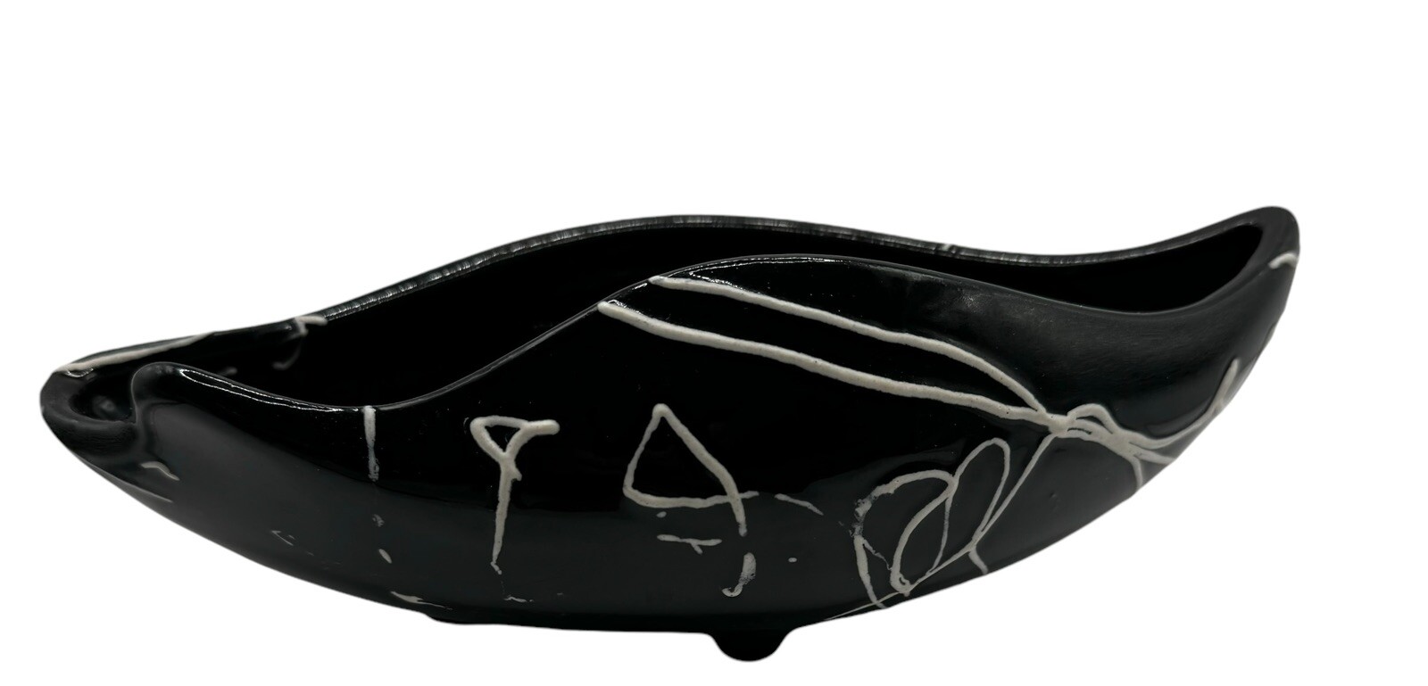 60's Beauceware Canada Black & White Slip Jardiniere Planter Candy Dish Pottery
