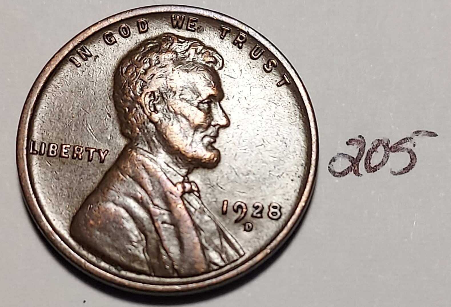 1928-D Lincoln Wheat Cent EXTREMELY FINE #205