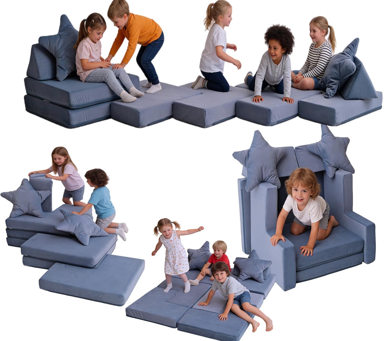 Modular Kids Play Couch - Convertible Toddler Sofa Bed for Fort Building - Wa...