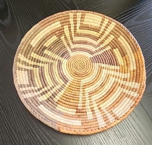 Vintage Flat Coil Basket Southwestern Native American Style Woven Diameter 12"