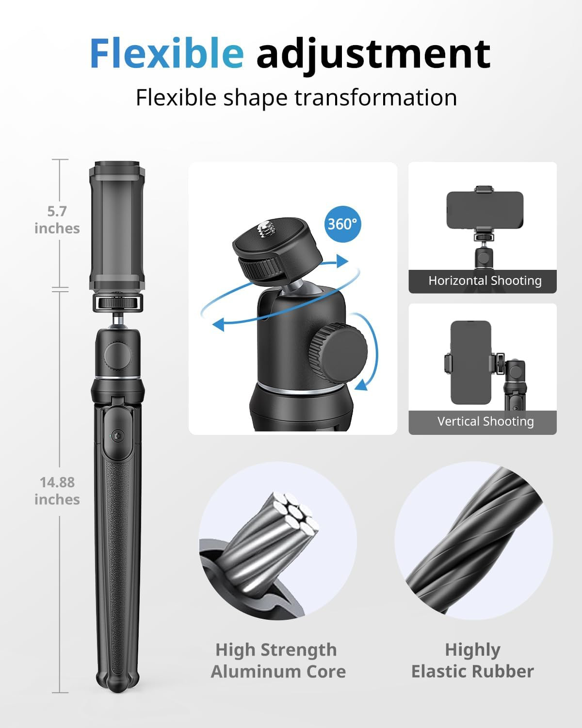 Ubeesize Camera Tripod with Remote, Flexible Tripod Stand with Phone Holder and