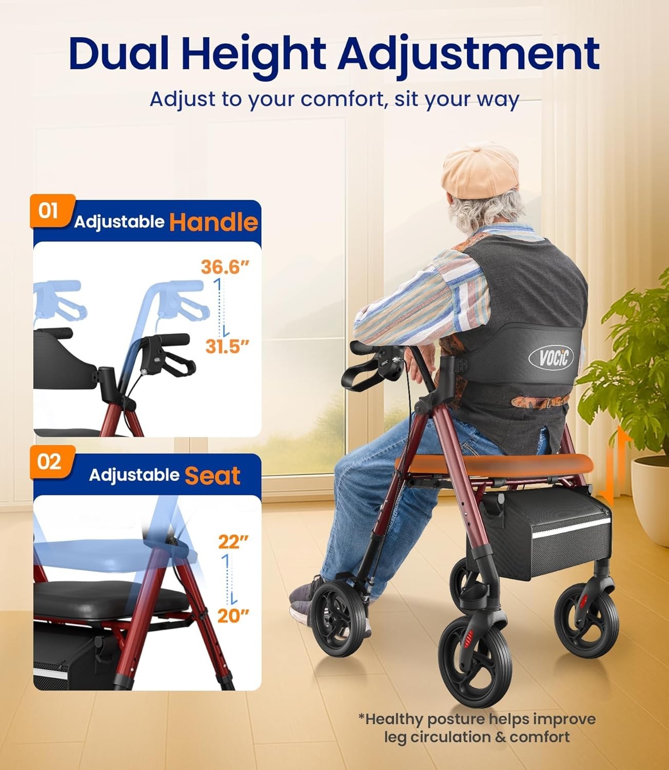 Z21 All Terrain Senior Walker with 8" Wheels & Dual Height Adjustment Features