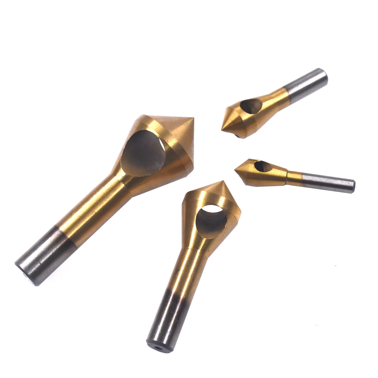 4Pcs Chamfer Countersink Deburring Drill Bit Set Crosshole Cutting Metal Tool