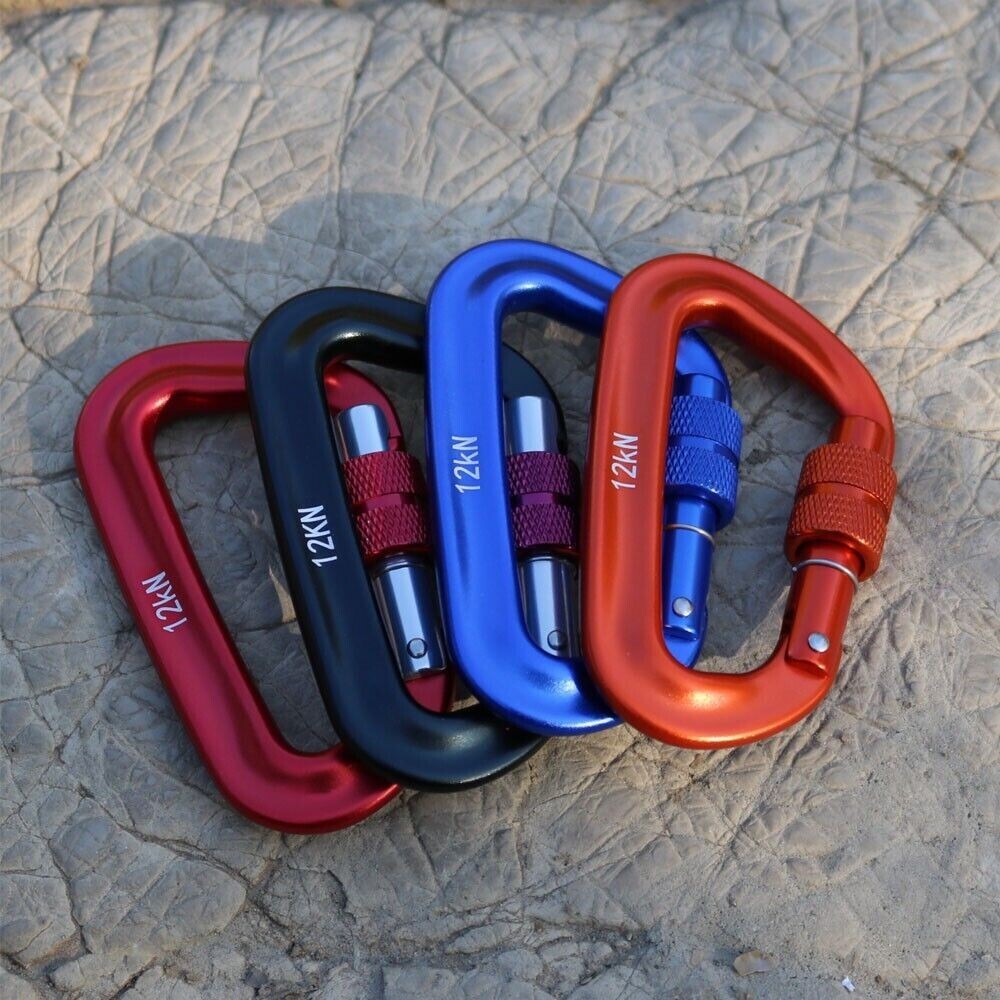 4 Pack 12KN Rock Climbing Locking Carabiner Clip Camping Spring Hook Heavy Duty