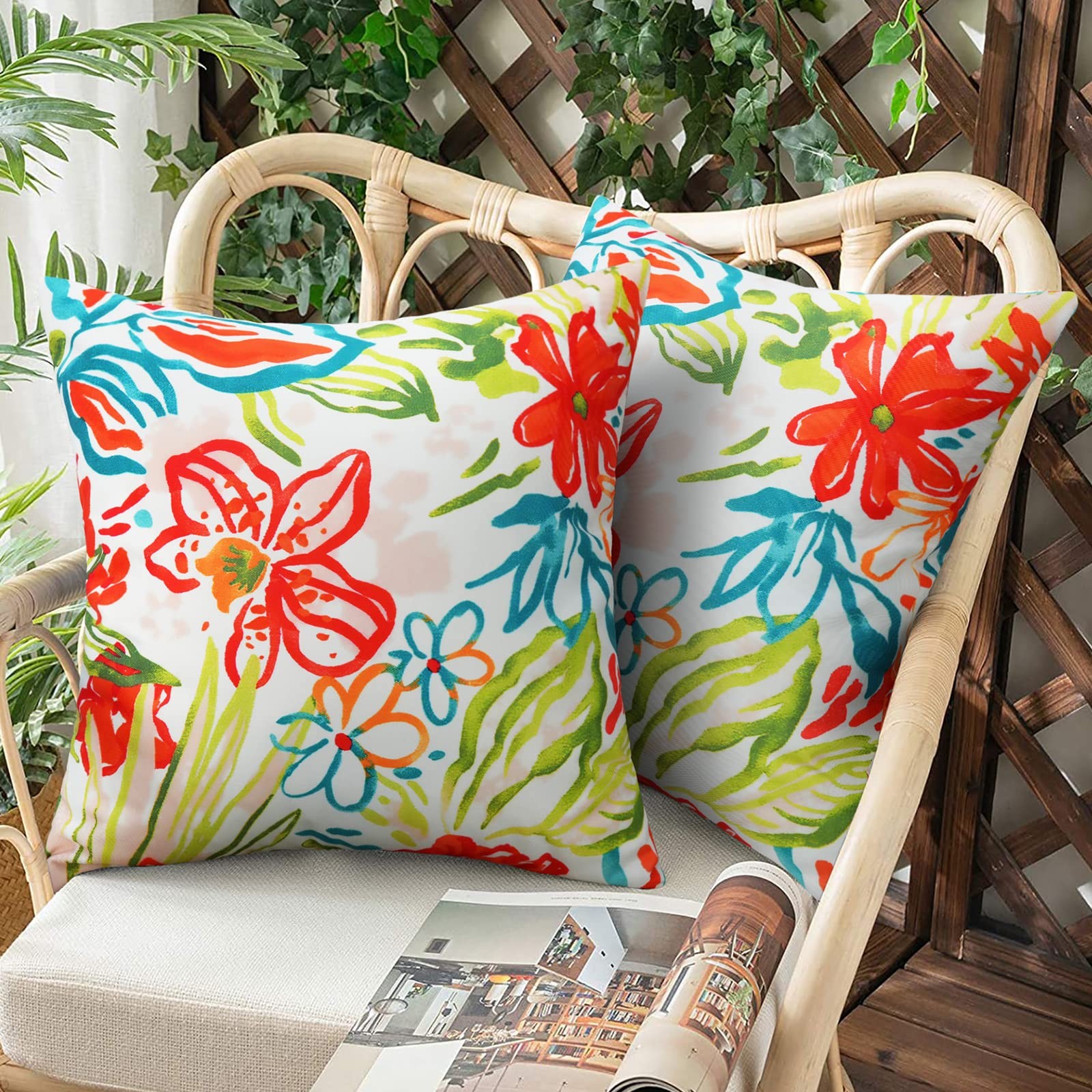 Merrycolor Pack of 2 Outdoor Pillow Covers 18" x (Pack 2), Floral a