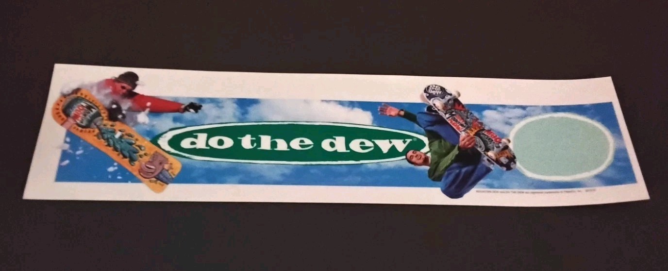 Vintage Mountain Dew Do The Dew Sticker With Skate Boarder & Snow Boarder 4"x 15