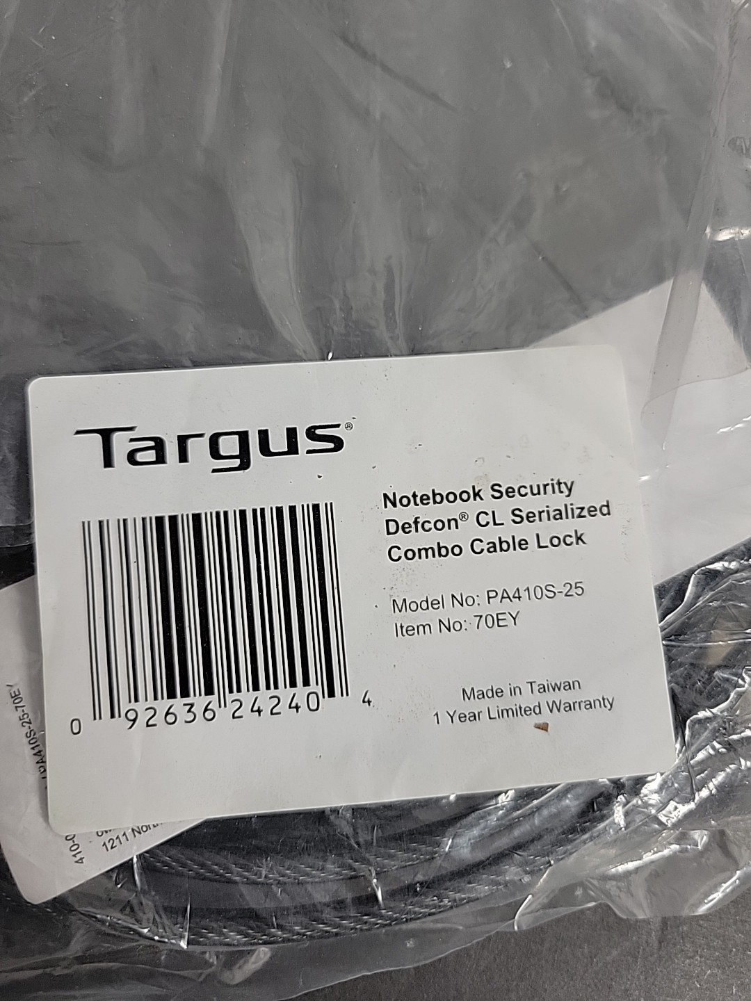 Targus PA410S-25 Notebook Security DEFCON CL Serialized Combo Cable Lock SEALED