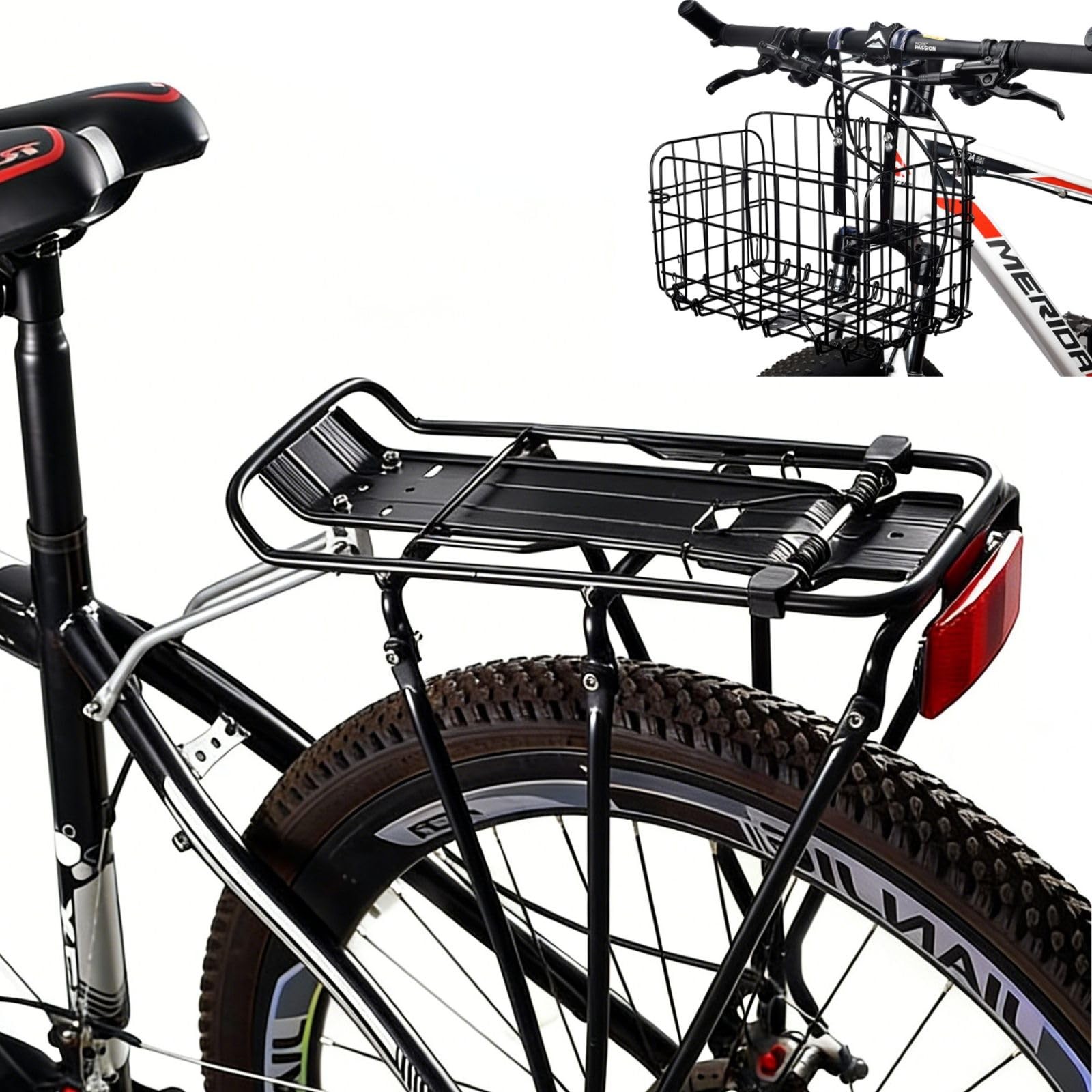 Rear Bike Rack,Bike Cargo Rack with 1 Foldbale Basket,Bicycle Touring Carrier...