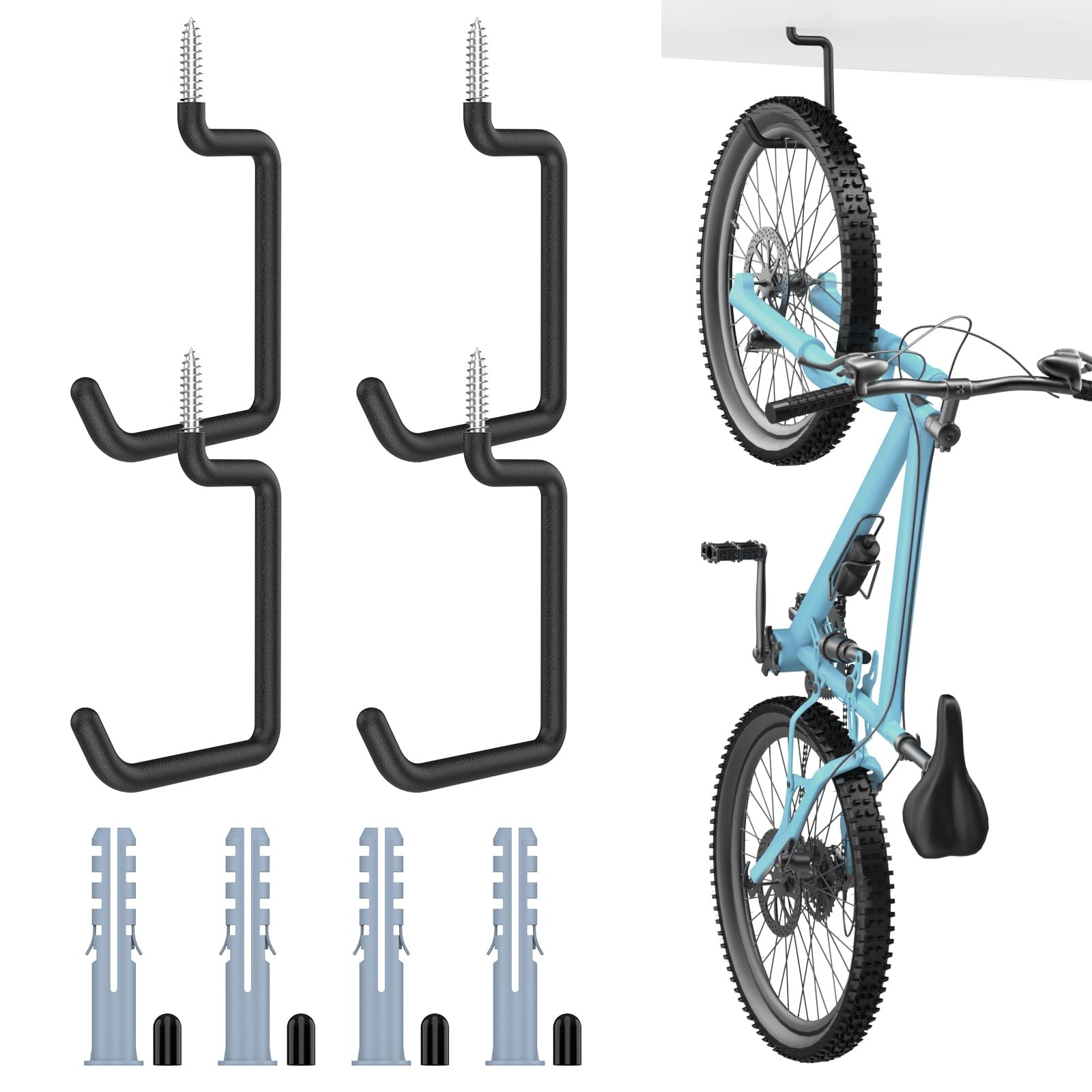 Screw in Bike Hooks, 8-inch for Wall and Ceiling, [4 Pack] Loading Capacity 7...