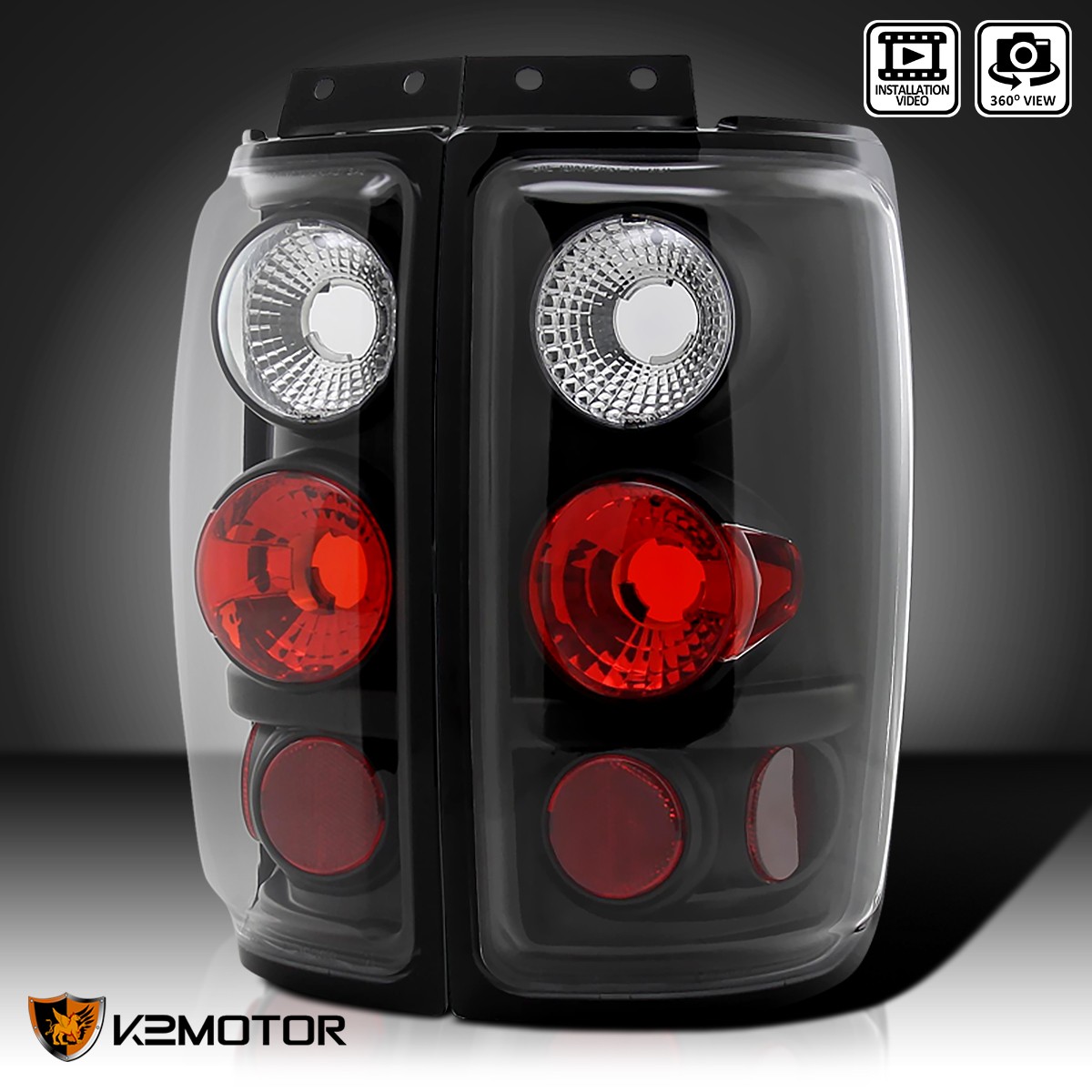 Black Fits 1997-2002 Ford Expedition Rear Tail Lights Brake Lamps Left+Right