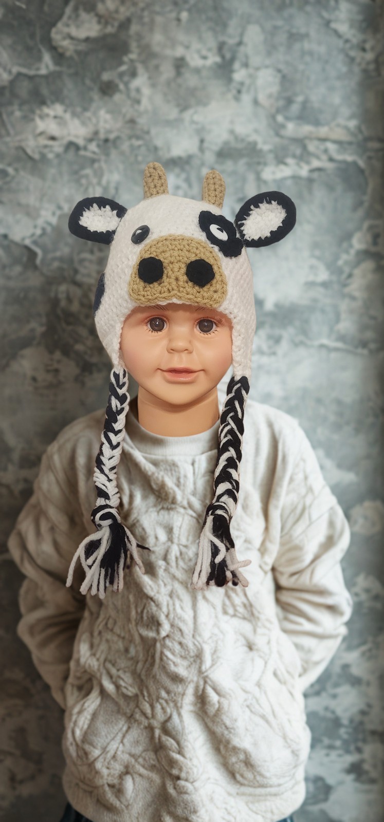 Cow Hat- New- Newborn To Adult Sizes- Handmade Crochet Winter Hat