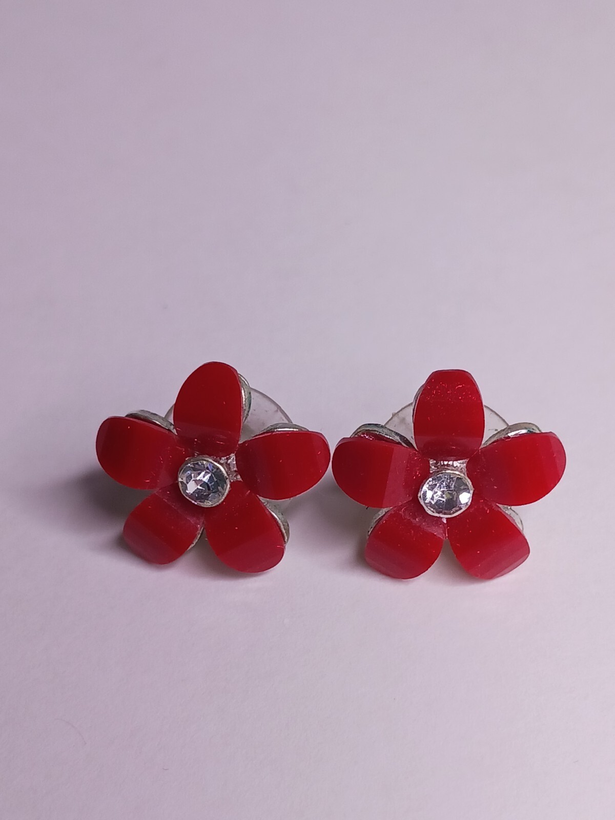 Faceted Acrylic Daisy Earrings Rhinestone Stud .50"
