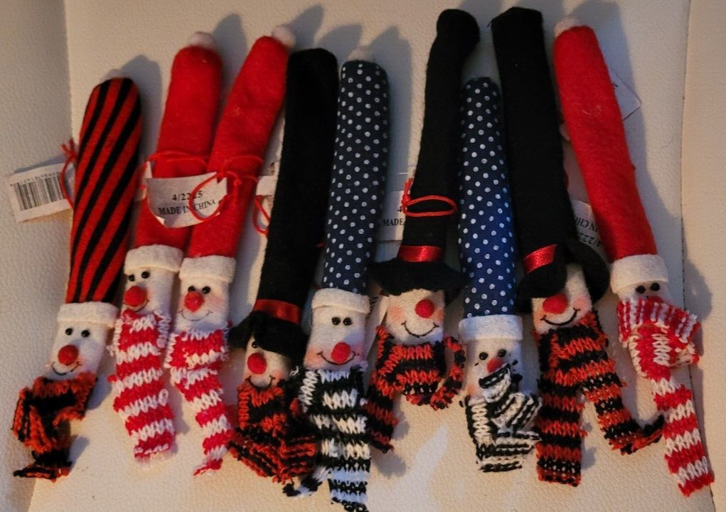 Lot of 9 Snowman Candy Cane Holders Red White Tree Hanging Decorative Cute