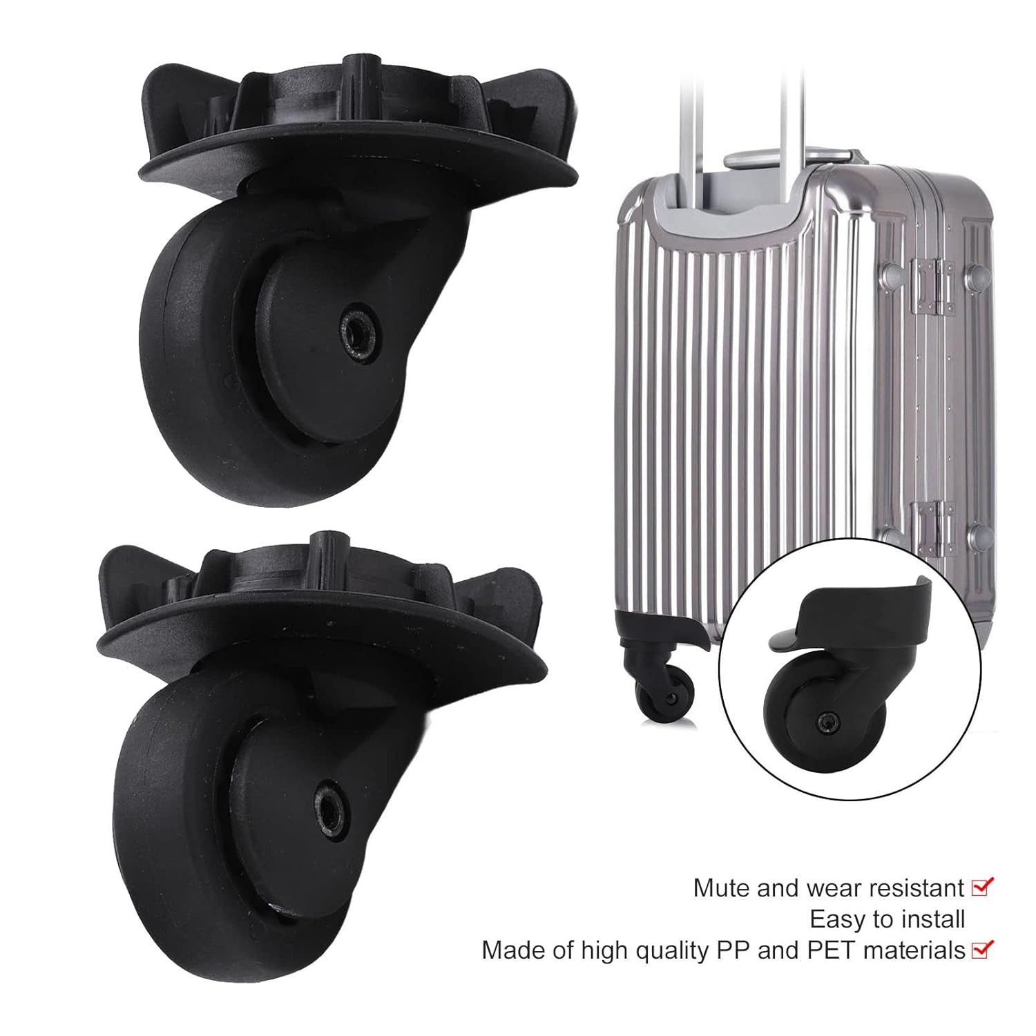 1 Pair Luggage Replacement Wheels - Durablee Suitcase Casters for Repair, Sil...