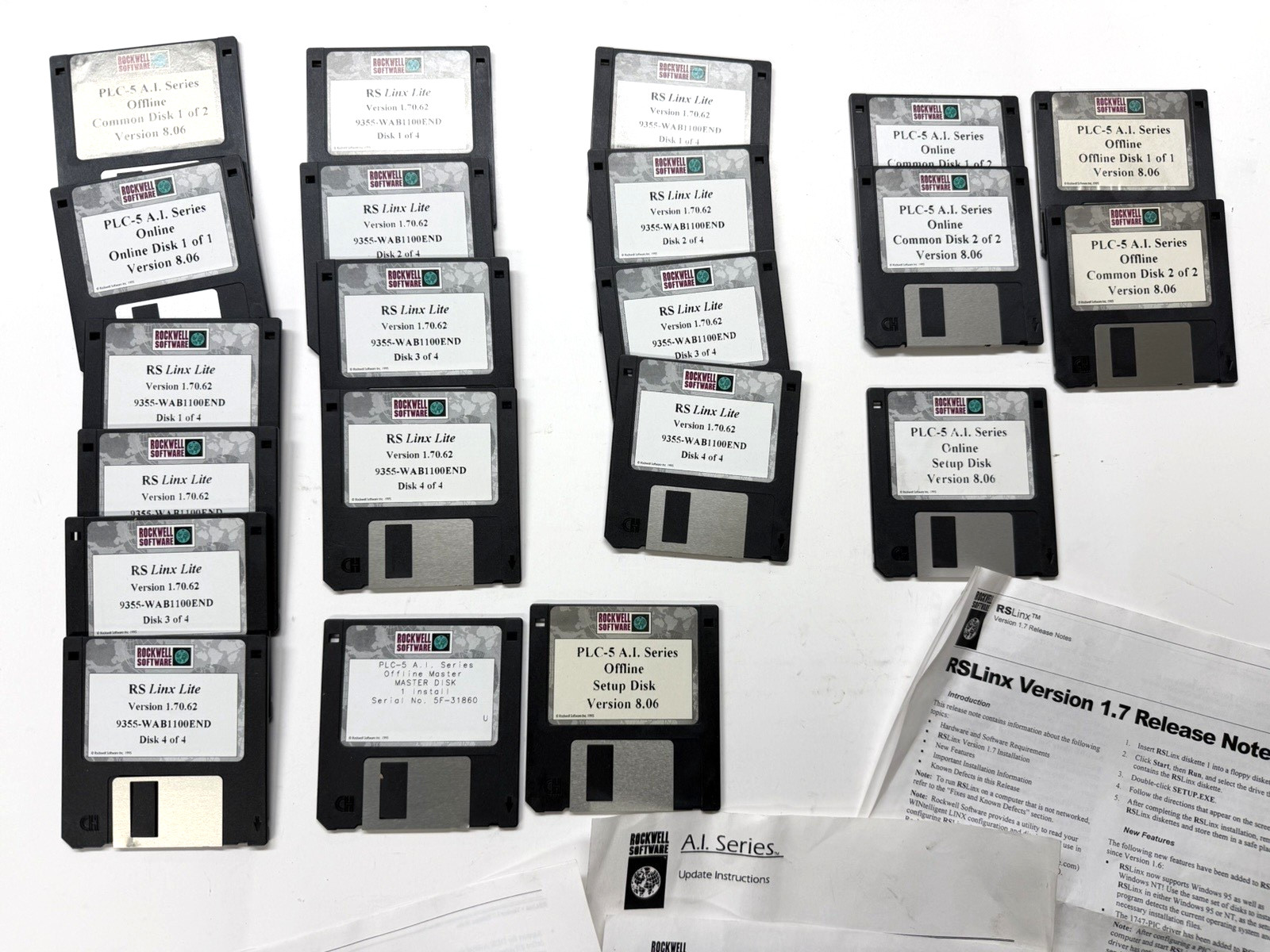 Allen Bradley Rockwell 3.5" Floppy Disks RS Linx Lite, PLC-5 A.I. Series 21 PCS