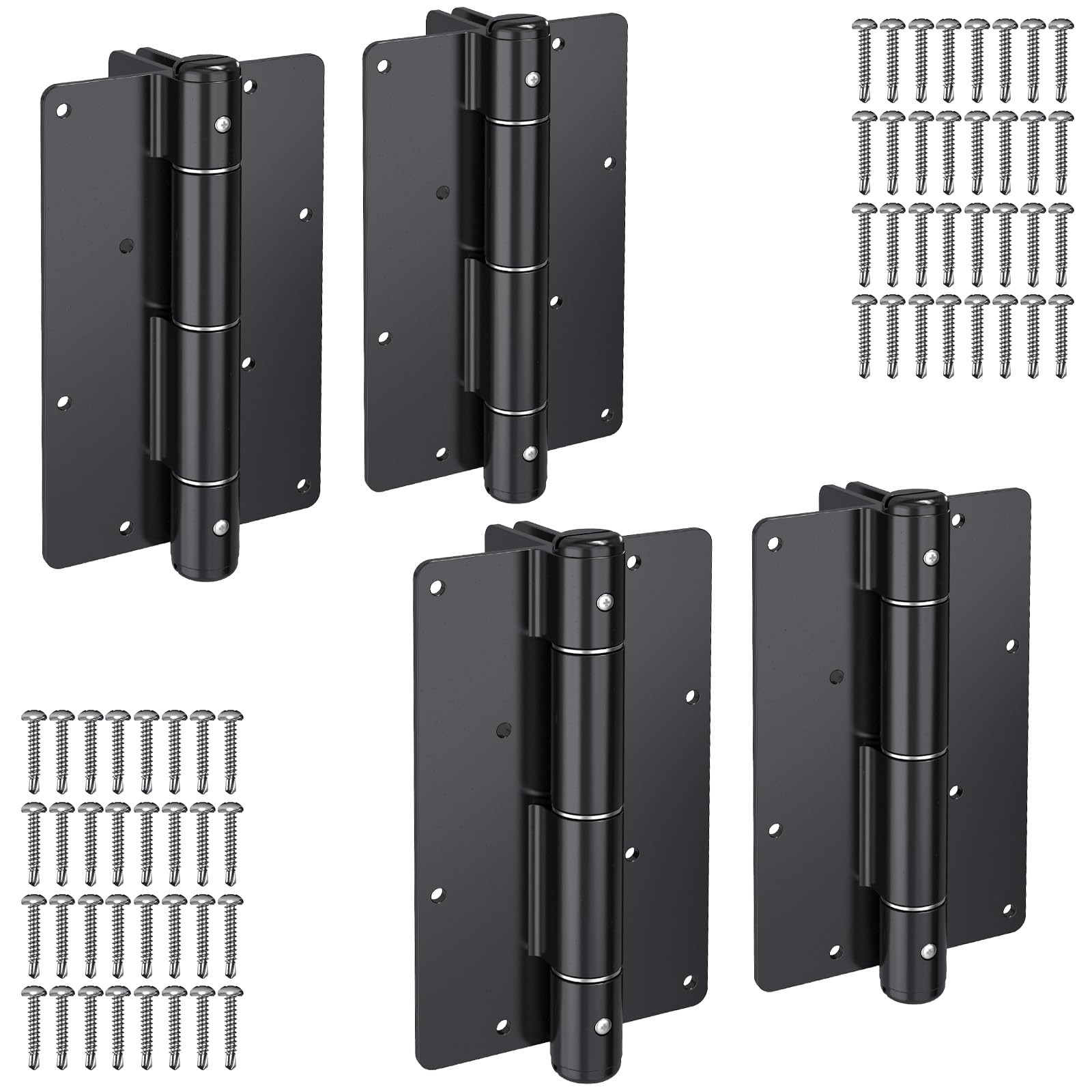 5-3/4" Self-Closing Gate Hinges Heavy Duty Black Steel Spring Hinges Wood Fence