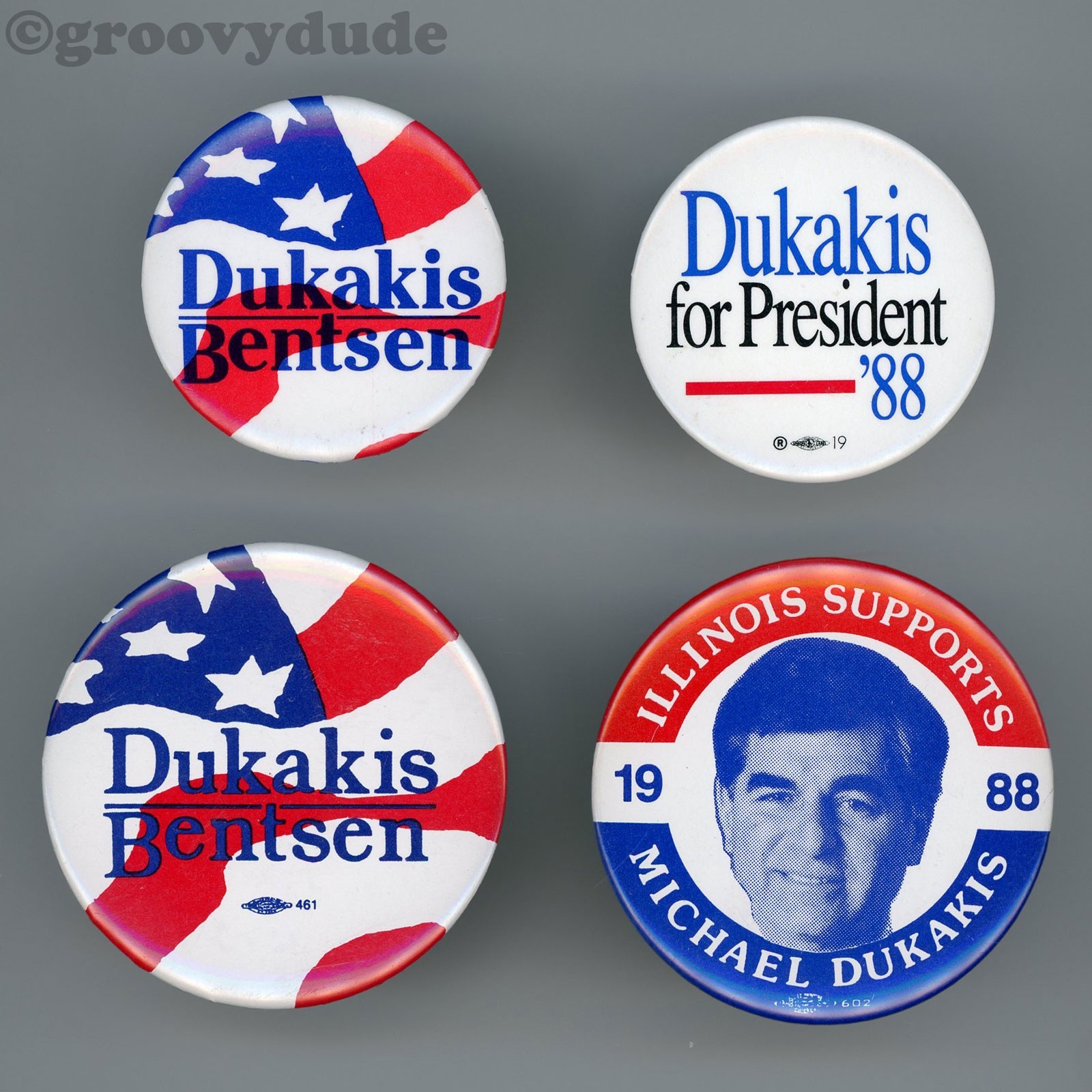 4 Dukakis Bentsen 1988 President Illinois Supports Campaign Pinback Button Lot