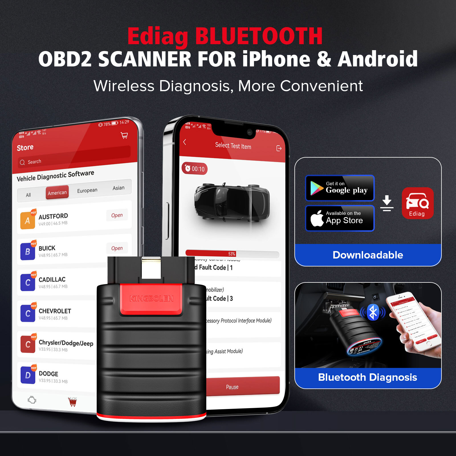 Kingbolen Ediag Bidirectional All System Scanner Car Diagnostic Tool Key Coding