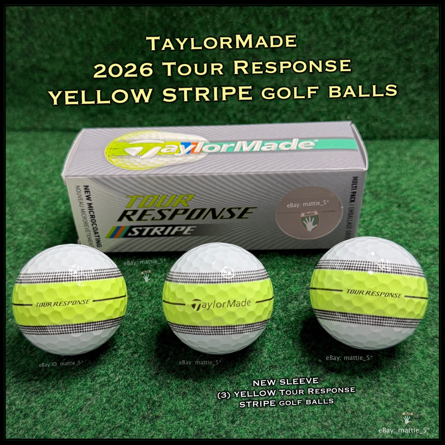 2026 TaylorMade Tour Response YELLOW STRIPE Golf Balls NEW Sleeve (3 BALLS)