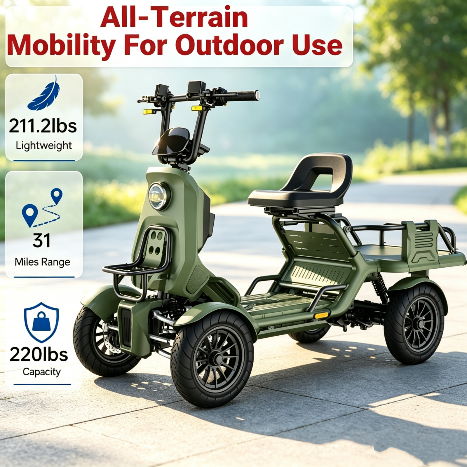 500W Heavy Duty 4-Wheel Electric Mobility Scooter 48V 27Ah Lithium battery Green