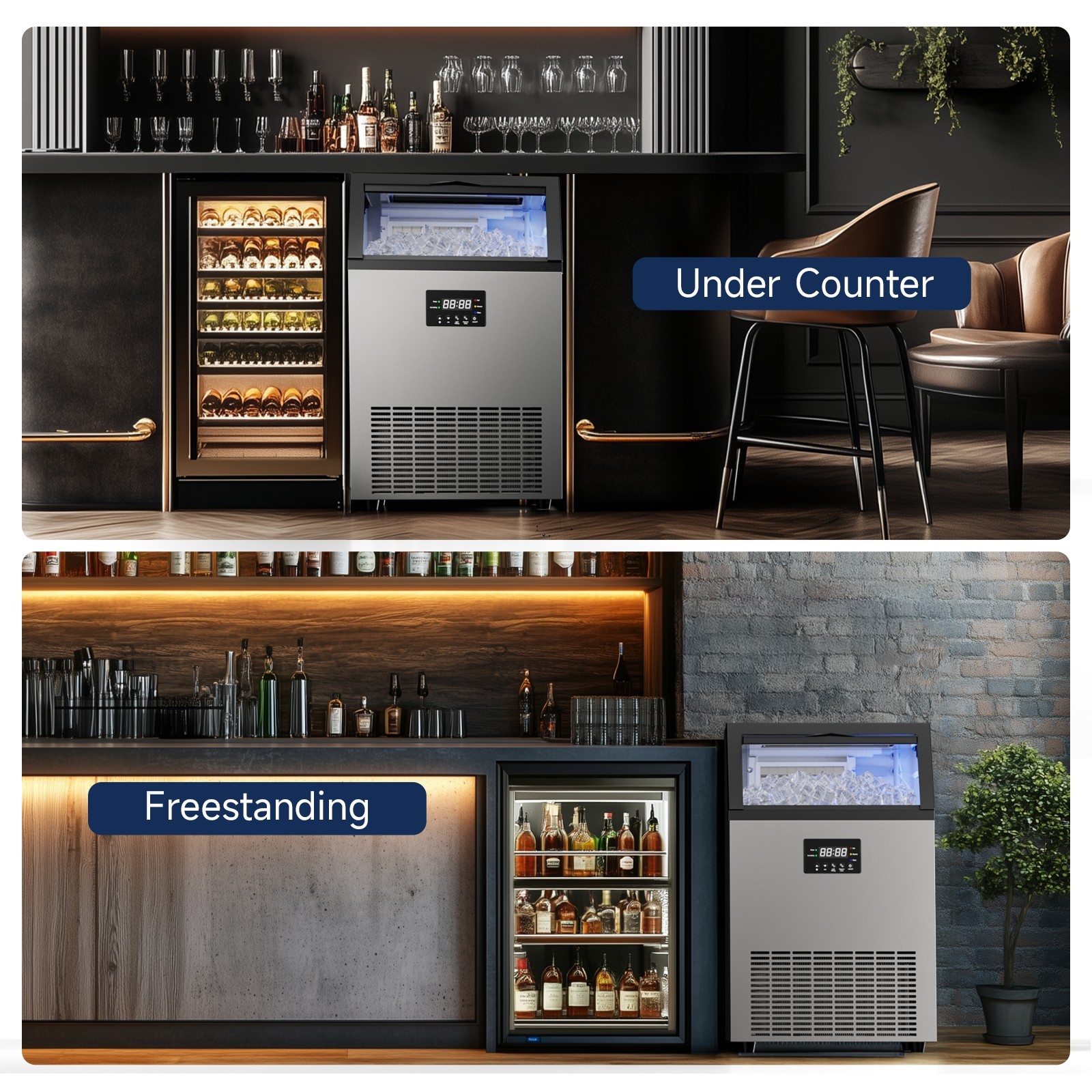 Commercial Ice Maker 150lbs/24H Freestanding Ice Cube Machine with 80 Ice Cubes