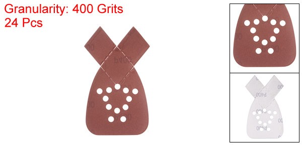24pcs 400 Grit 12 Hole Hook Loop Sandpaper Triangular Sanding Pad with Extra Tip