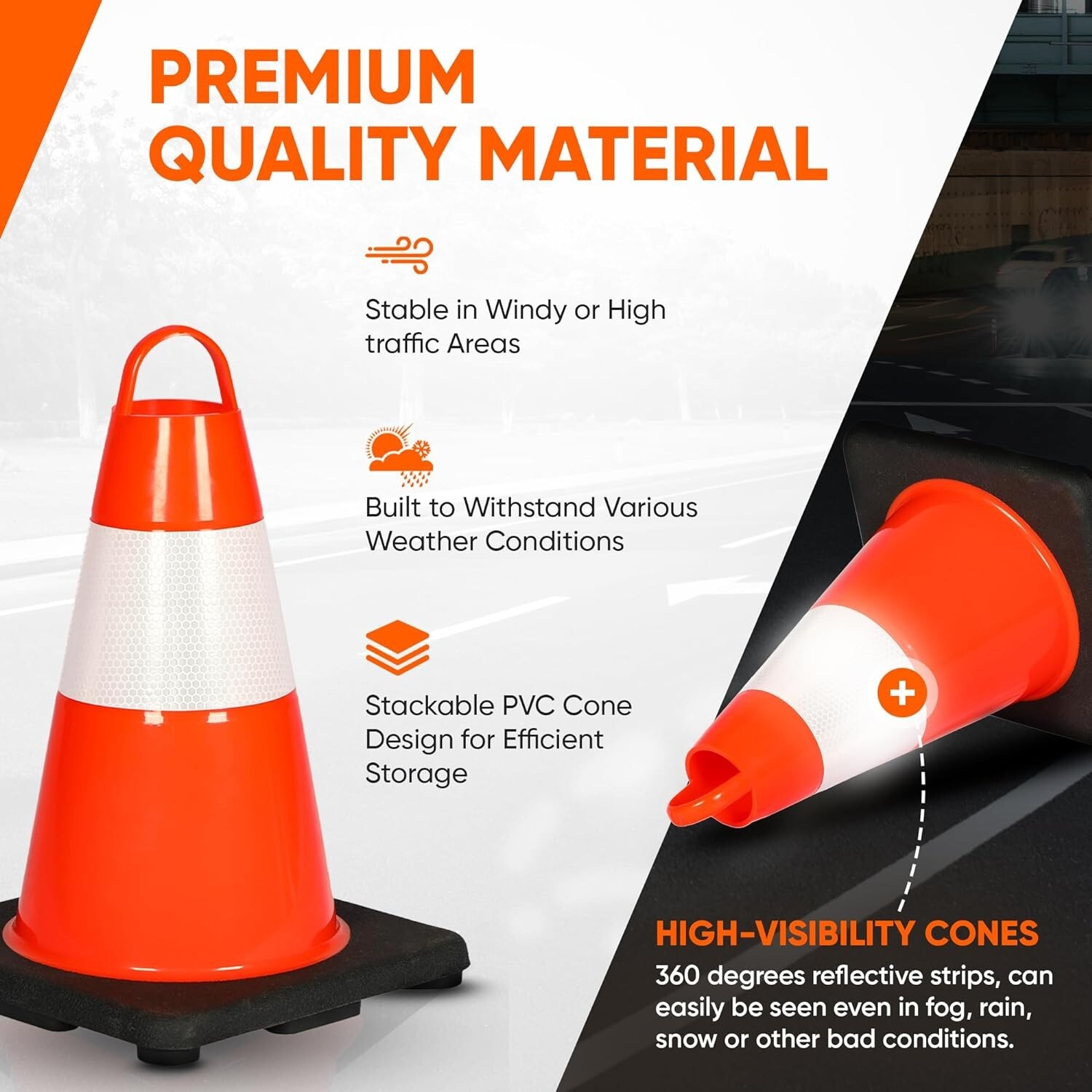 Pyle 12" PVC Cone - 6 Pieces High Visibility Structurally Stable for Traffic