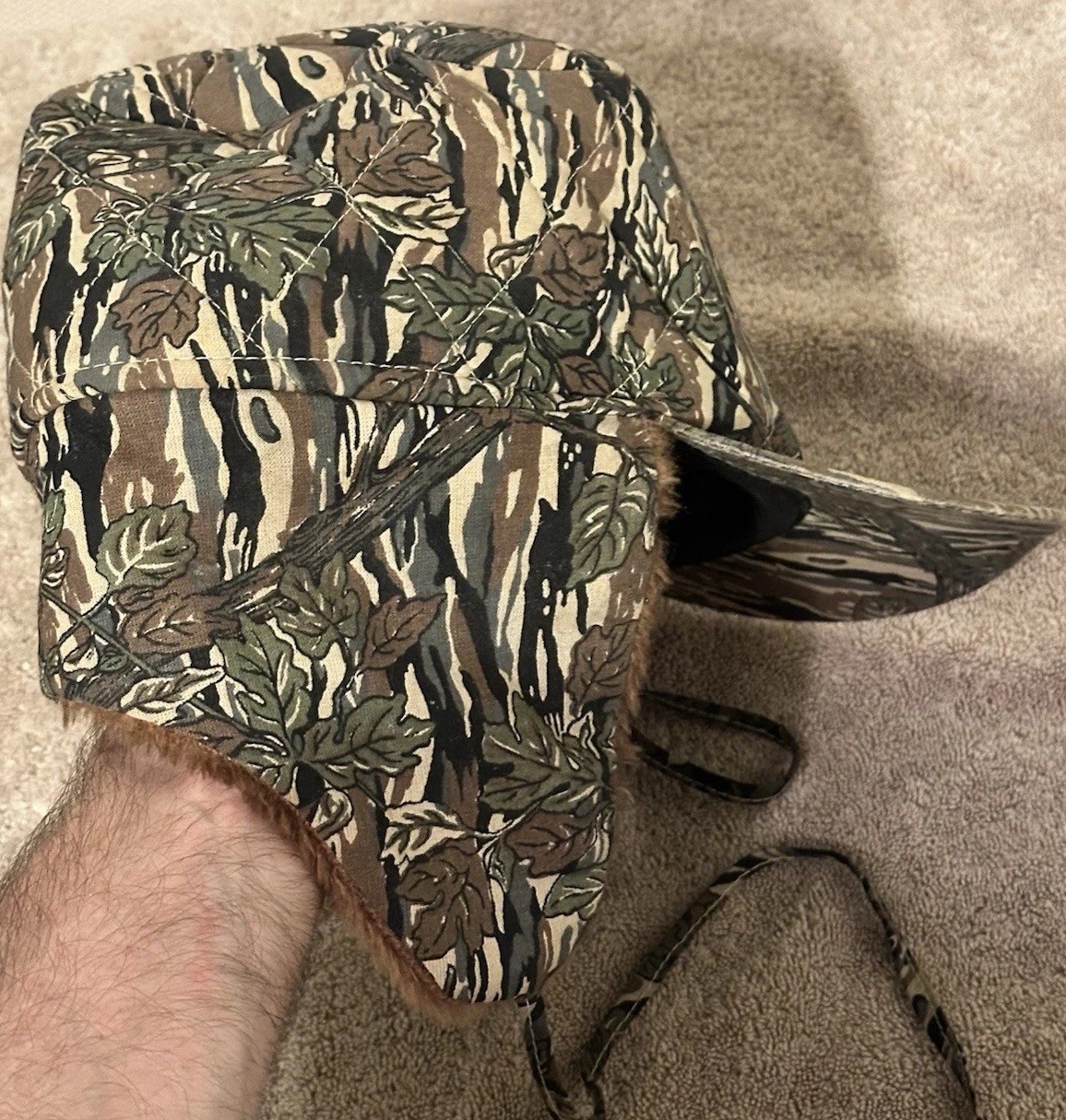 VTG Ideal Brand Faux Fur Trapper Camouflage Hunting Hat Cap w Ear Flaps Sz Large