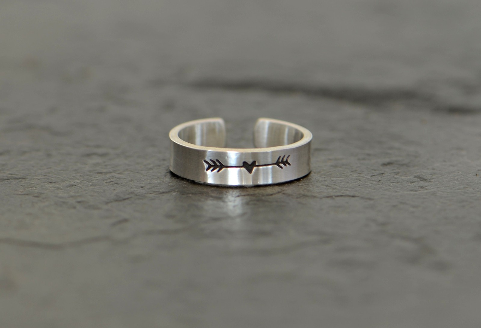 sterling silver toe ring with a stamped heart - midi ring or pinky ring