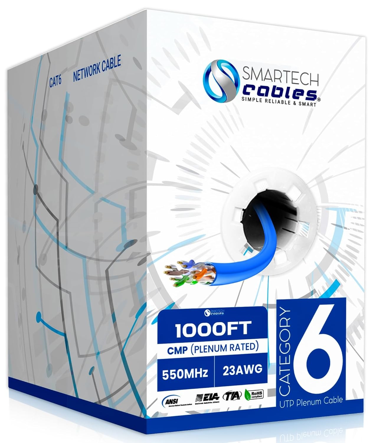 Smartech CAT6 Plenum Cable Solid Conductor CCA Open Box Multiple Color