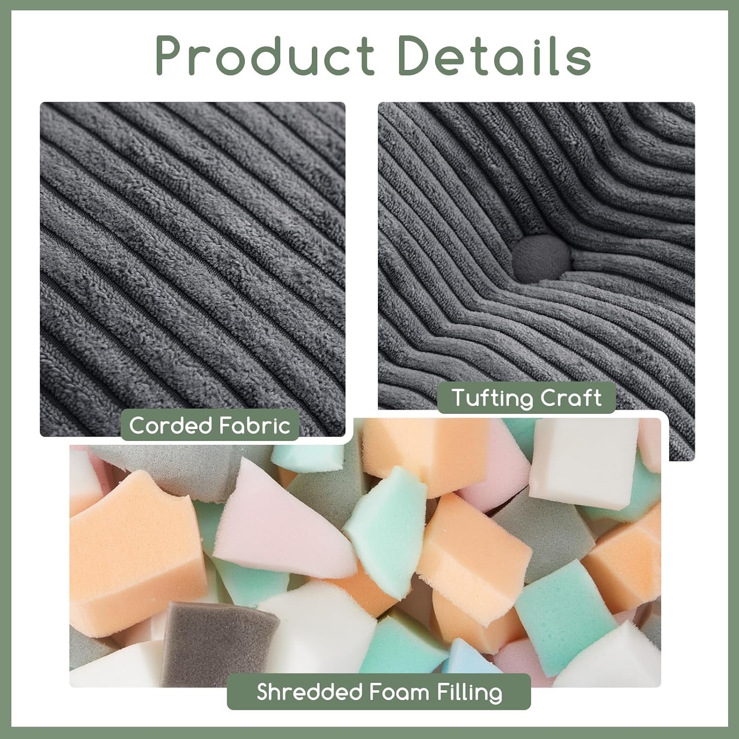 Square Stuffed Pouf Ottoman Corduroy Poufs with Foam Chunk Filling Living Room