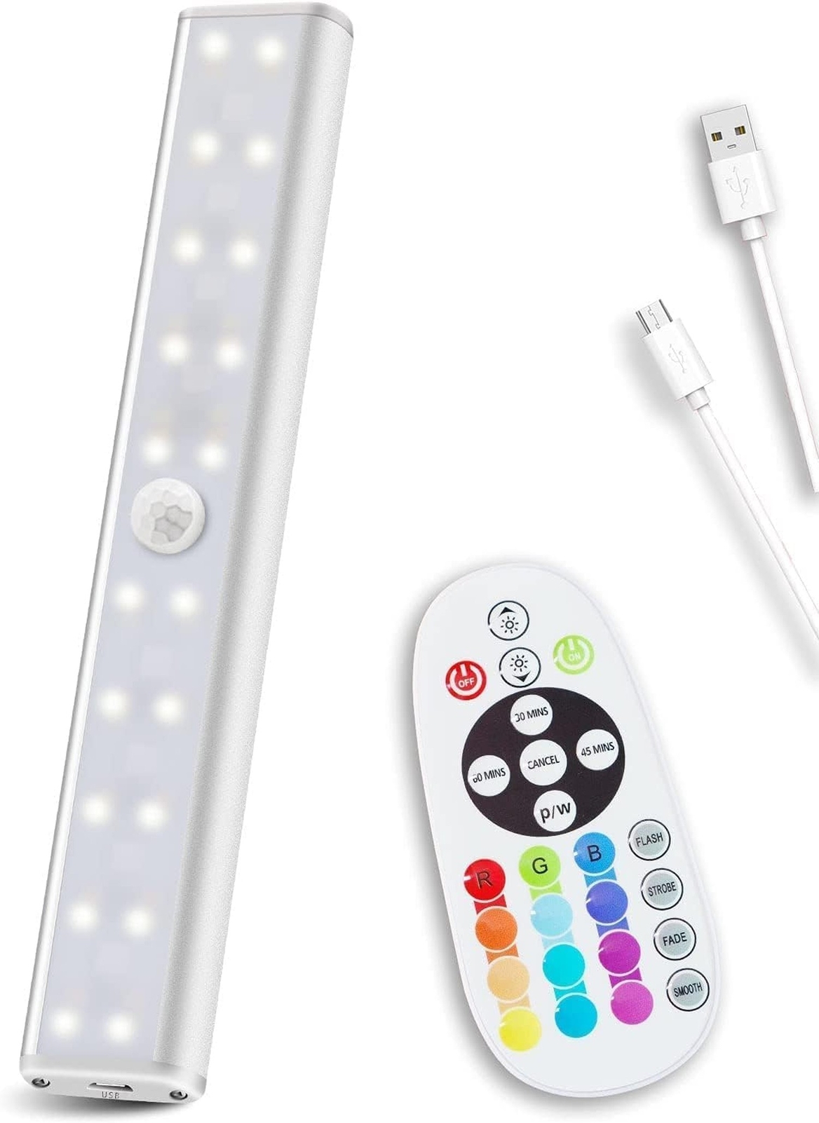 Remote Control RGB Lights Under Cabinet Lighting Rechargeable, 48-LED Wireles...