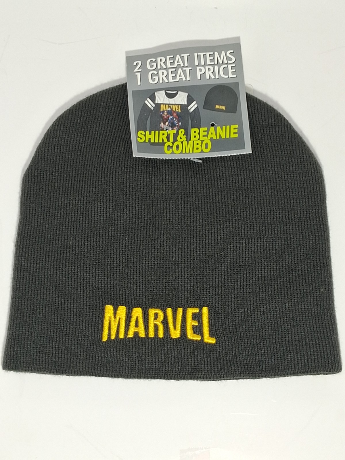 Marvel Beanie Black Embroidered Yellow Letters One Size Fits Most New With Tags