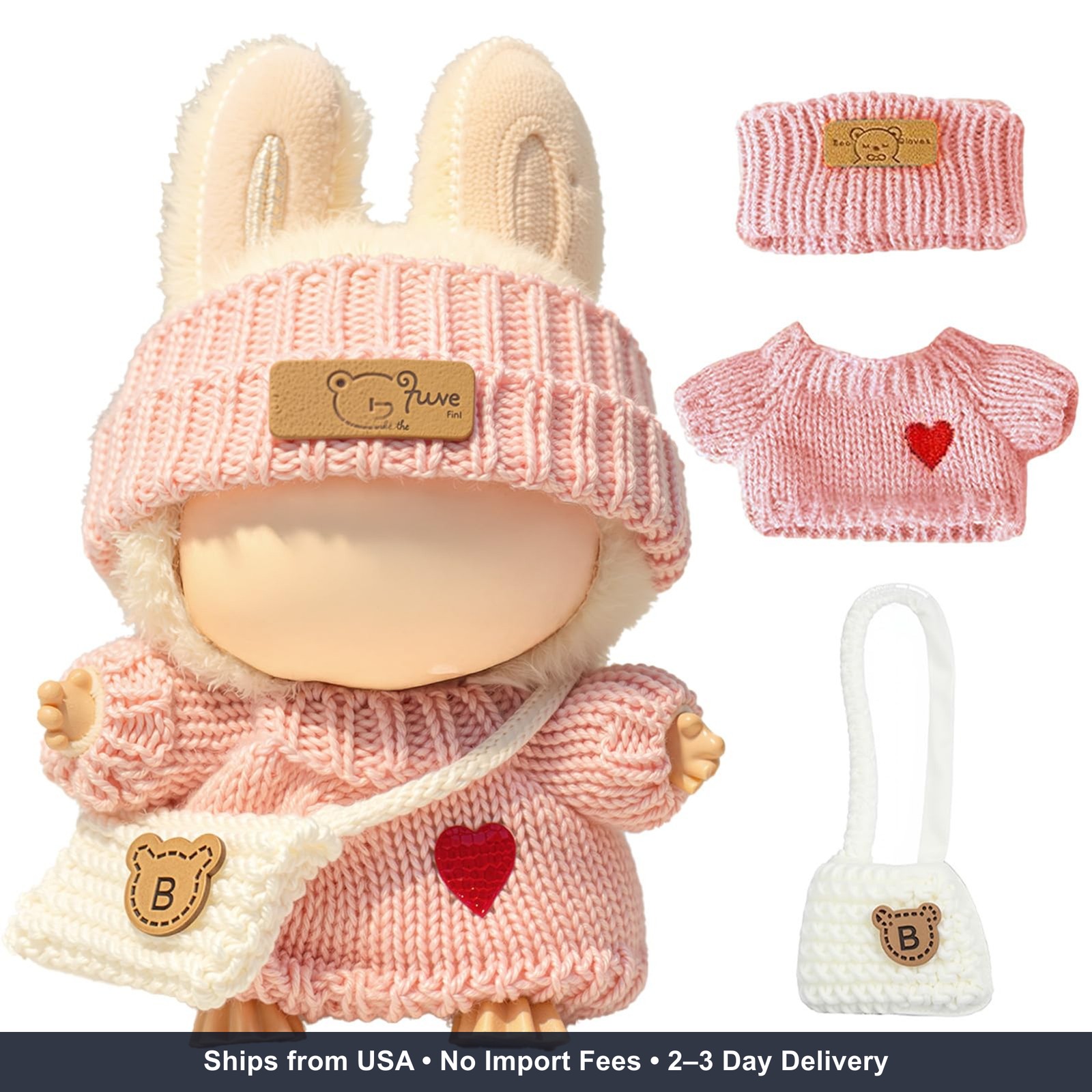 Clothes for LABUBU Doll (NO Doll), 3-Piece Handcrafted Crochet Accessories for L